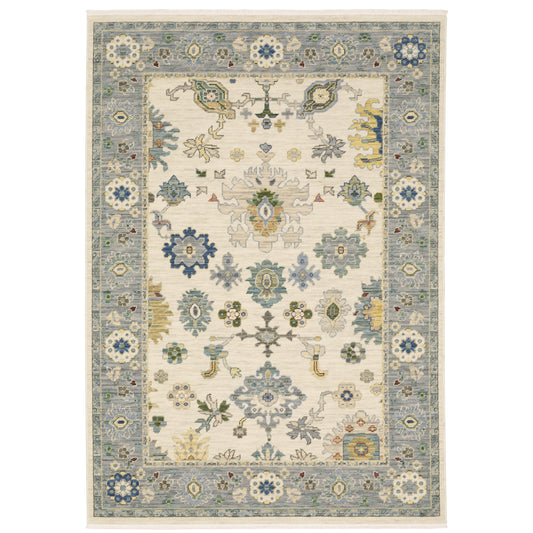 Lucca Ivory Blue Traditional Oriental Indoor Rug