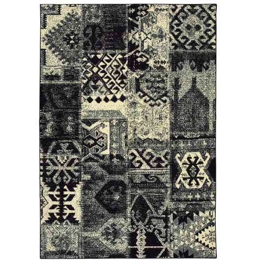 Luna Black Ivory Global Geometric Indoor Rug