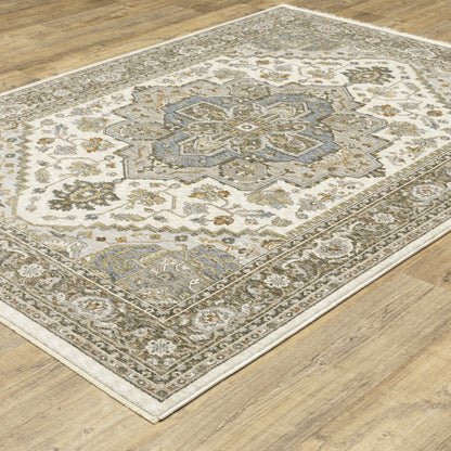 Maharaja Ivory Gold Traditional Medallion Indoor Rug