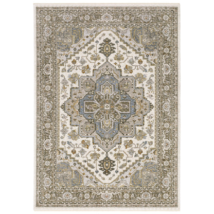 Maharaja Ivory Gold Traditional Medallion Indoor Rug