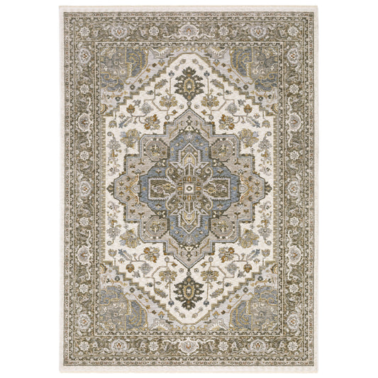 Maharaja Ivory Gold Traditional Medallion Indoor Rug