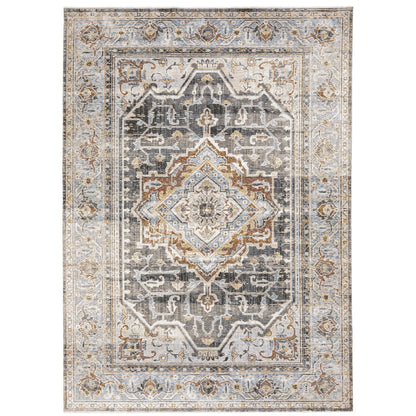 Maharaja Grey Blue Traditional Oriental Indoor Rug