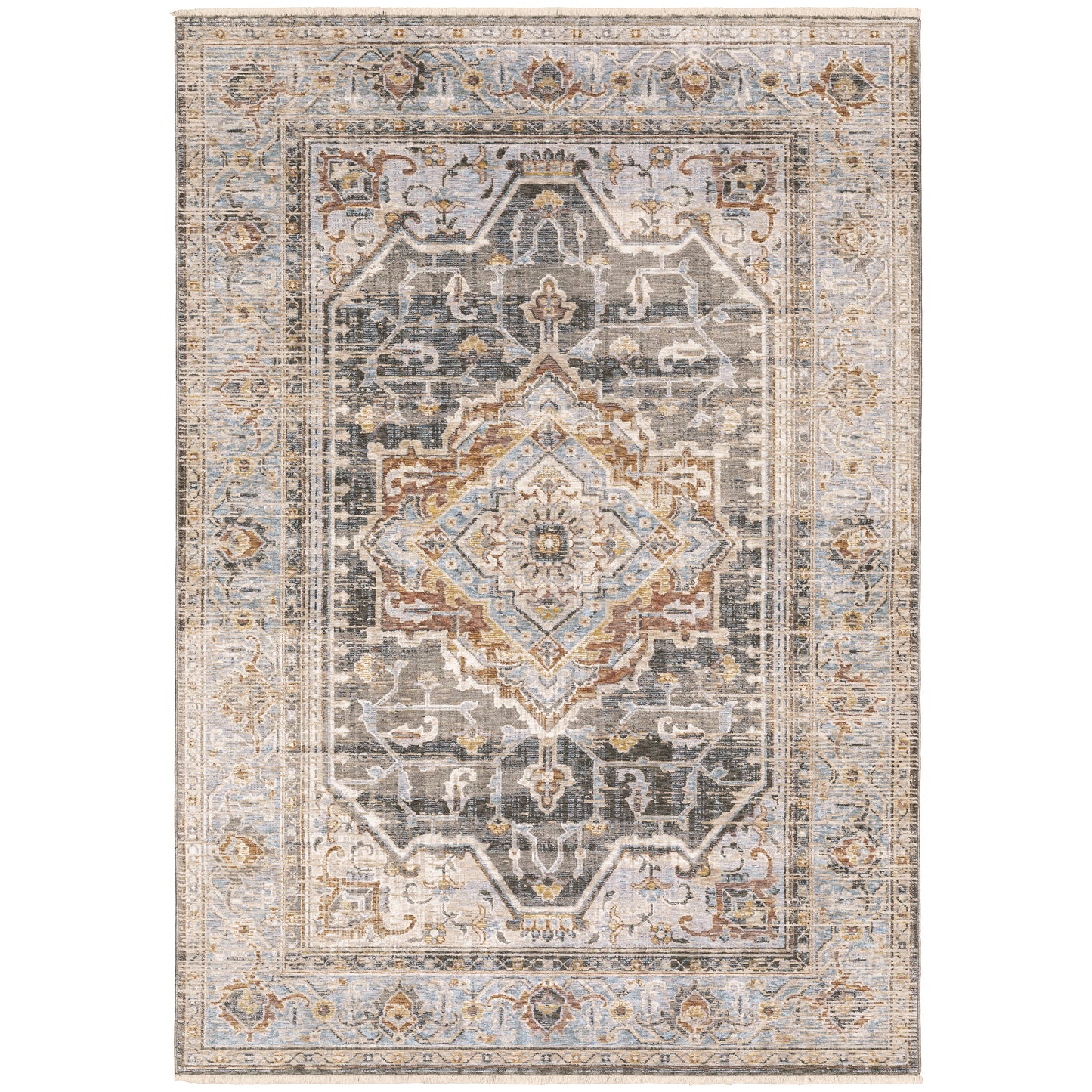 Maharaja Grey Blue Traditional Oriental Indoor Rug