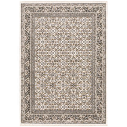 Maharaja Ivory Grey Traditional Oriental Indoor Rug