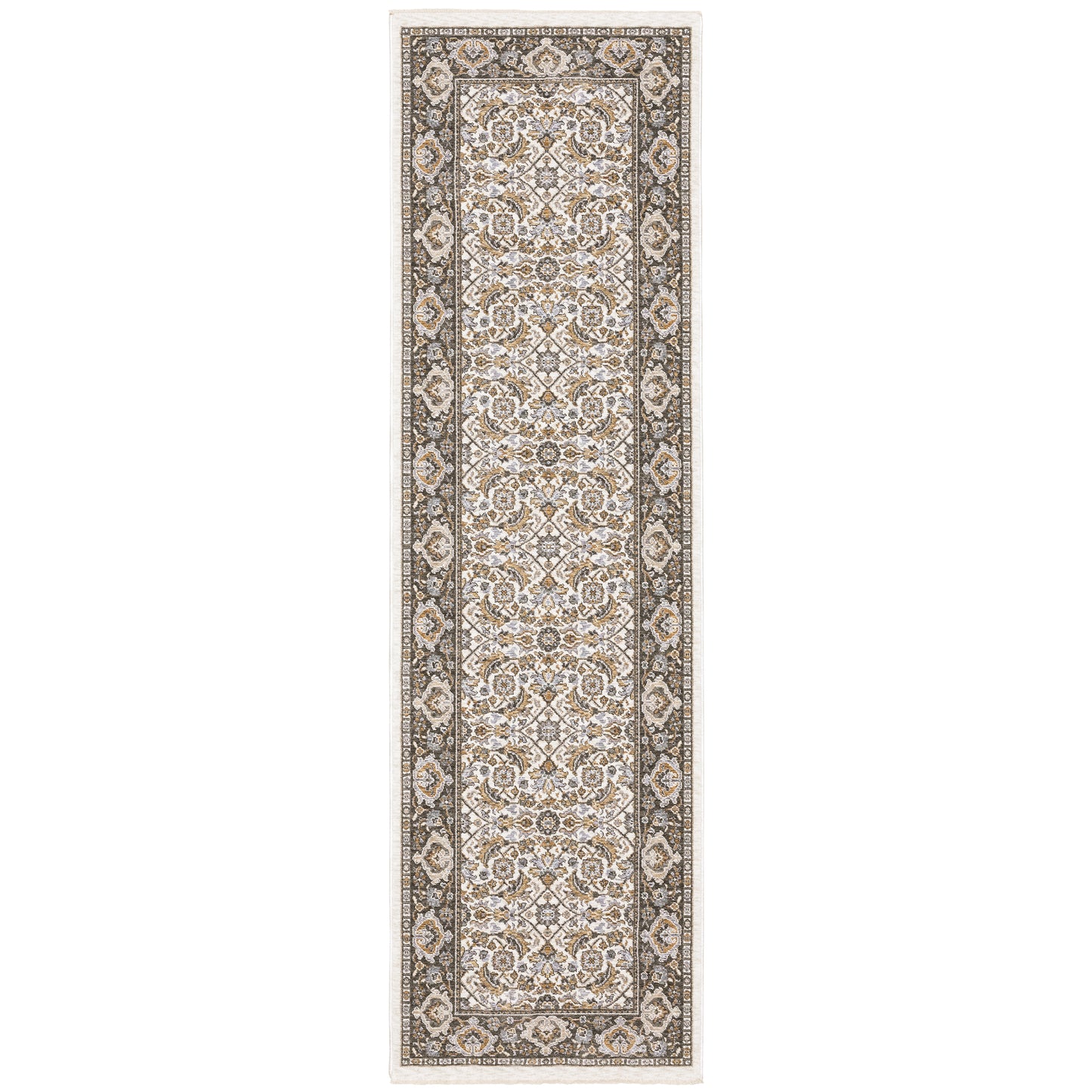 Maharaja Ivory Grey Traditional Oriental Indoor Rug