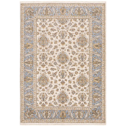 Maharaja Ivory Blue Traditional Oriental Indoor Rug