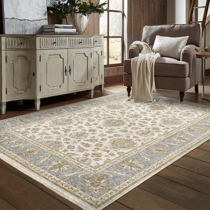 Maharaja Ivory Blue Traditional Oriental Indoor Rug