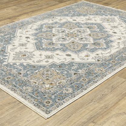 Maharaja Blue Ivory Traditional Medallion Indoor Rug