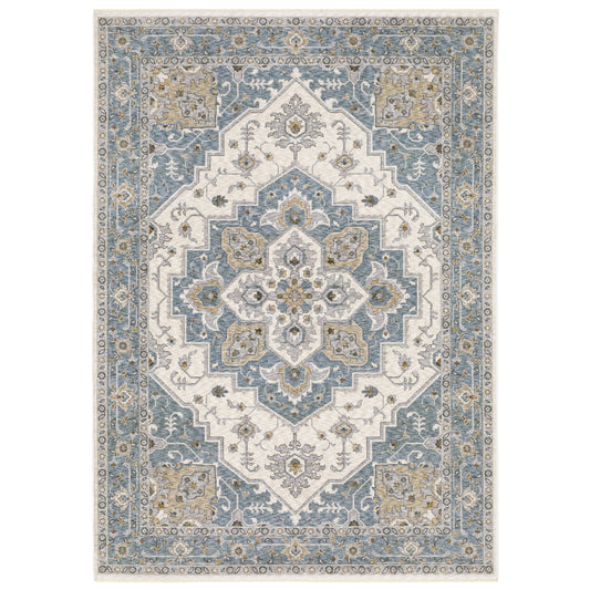 Maharaja Blue Ivory Traditional Medallion Indoor Rug