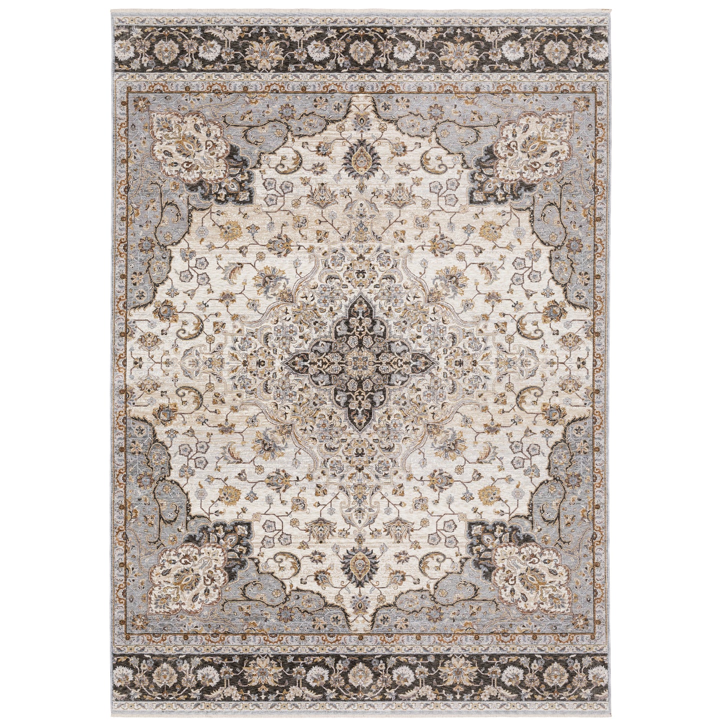 Maharaja Ivory Blue Traditional Oriental Indoor Rug