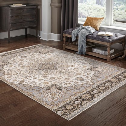 Maharaja Ivory Blue Traditional Oriental Indoor Rug