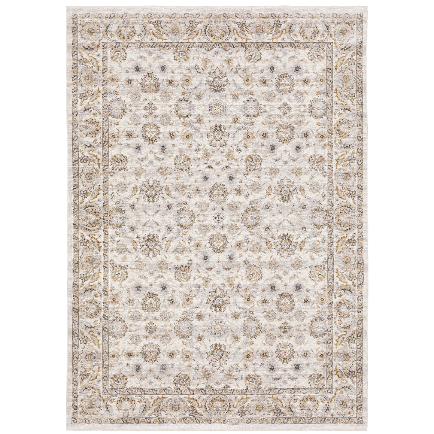 Maharaja Ivory Grey Traditional Oriental Indoor Rug