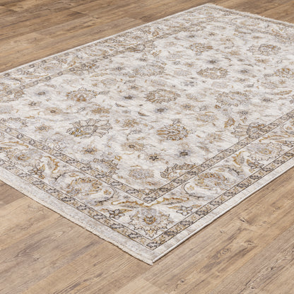 Maharaja Ivory Grey Traditional Oriental Indoor Rug