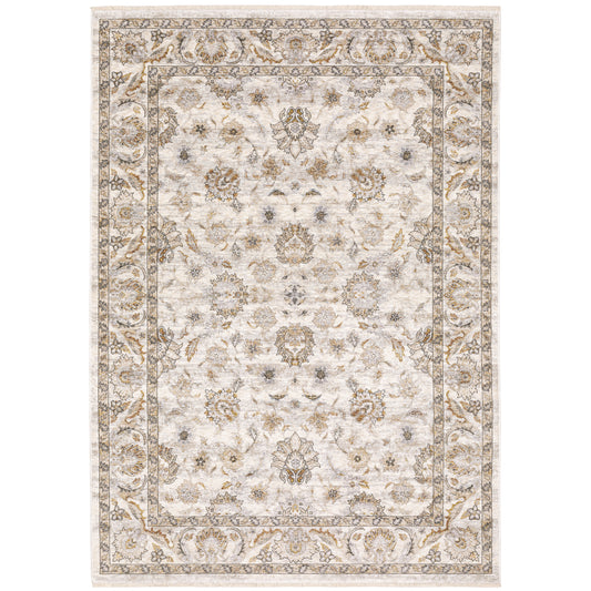 Maharaja Ivory Grey Traditional Oriental Indoor Rug