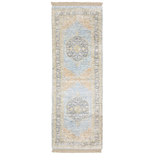 Malabar Blue Beige Traditional Oriental Indoor Rug