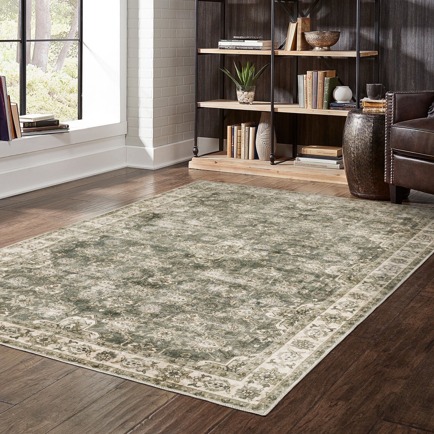 Malibu Green Beige Vintage Oriental Indoor Rug