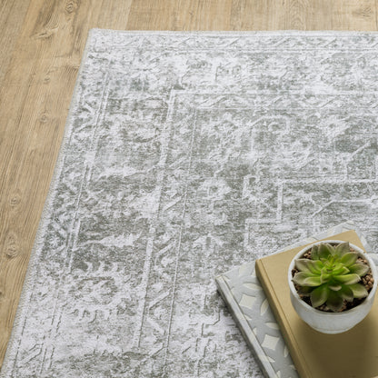 Malibu Sage Green Grey Traditional Oriental Indoor Rug