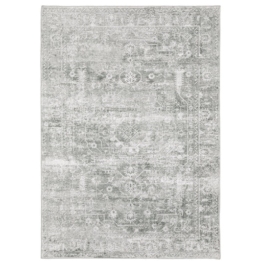 Malibu Sage Green Grey Traditional Oriental Indoor Rug