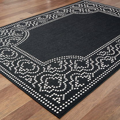 Marina Black Ivory Casual Border Indoor/Outdoor Rug