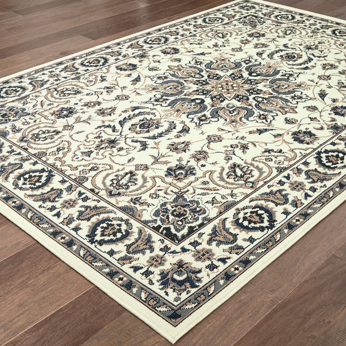 Marina Ivory Navy Traditional Oriental Indoor/Outdoor Rug