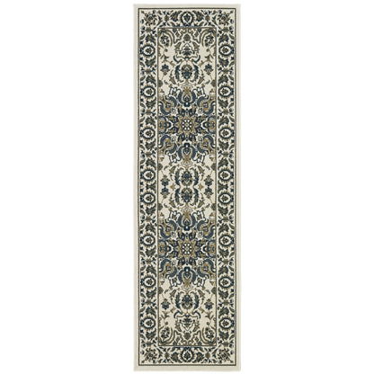 Marina Ivory Navy Traditional Oriental Indoor/Outdoor Rug