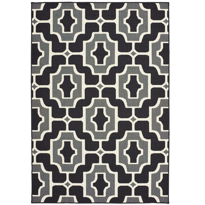 Marina Black Grey Moroccan Geometric Indoor/Outdoor Rug