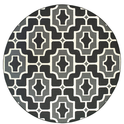 Marina Black Grey Moroccan Geometric Indoor/Outdoor Rug