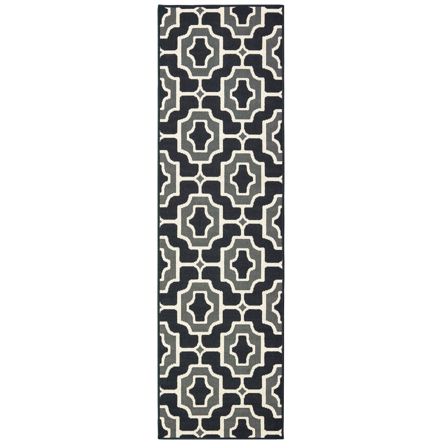 Marina Black Grey Moroccan Geometric Indoor/Outdoor Rug