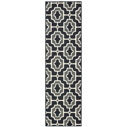 Marina Black Grey Moroccan Geometric Indoor/Outdoor Rug