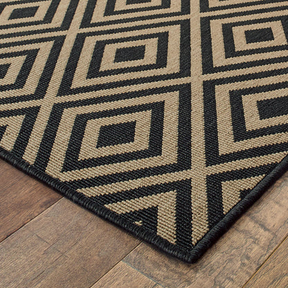 Marina Black Tan Casual Geometric Indoor/Outdoor Rug