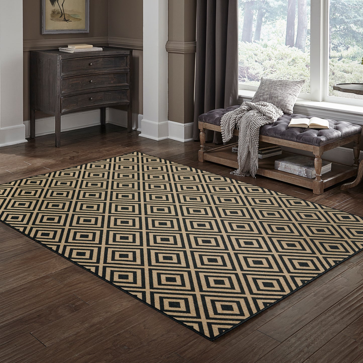 Marina Black Tan Casual Geometric Indoor/Outdoor Rug