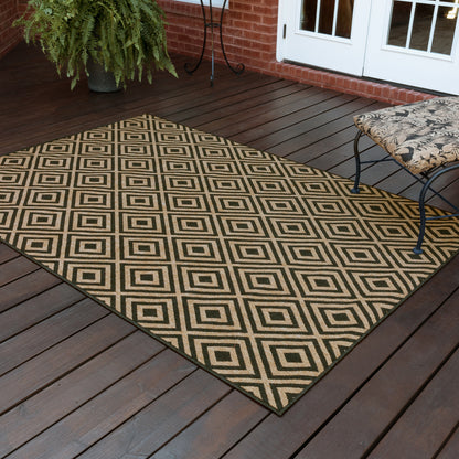 Marina Black Tan Casual Geometric Indoor/Outdoor Rug