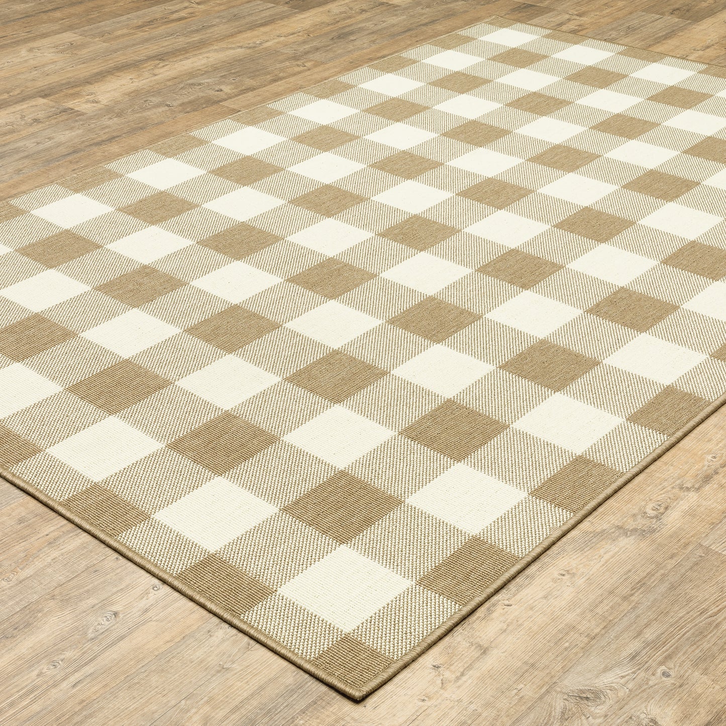 Marina Tan Ivory Farmhouse Geometric Indoor/Outdoor Rug