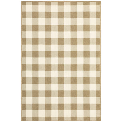 Marina Tan Ivory Farmhouse Geometric Indoor/Outdoor Rug