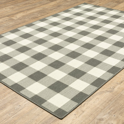 Marina Grey Ivory Farmhouse Geometric Indoor/Outdoor Rug