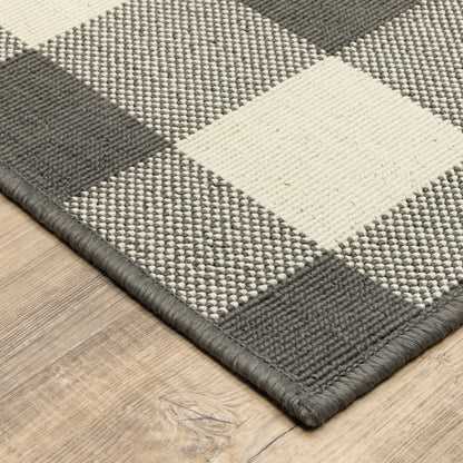 Marina Grey Ivory Farmhouse Geometric Indoor/Outdoor Rug