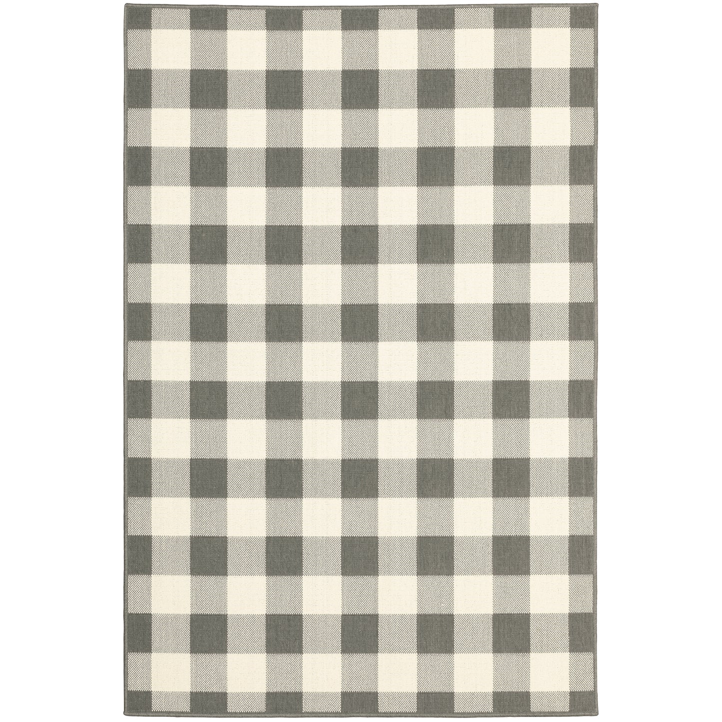 Marina Grey Ivory Farmhouse Geometric Indoor/Outdoor Rug