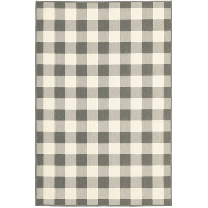 Marina Grey Ivory Farmhouse Geometric Indoor/Outdoor Rug