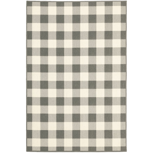 Marina Grey Ivory Farmhouse Geometric Indoor/Outdoor Rug