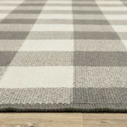 Marina Grey Ivory Farmhouse Geometric Indoor/Outdoor Rug