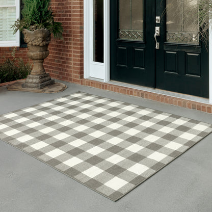 Marina Grey Ivory Farmhouse Geometric Indoor/Outdoor Rug