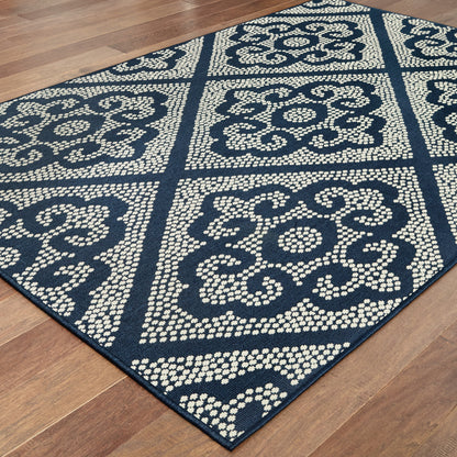 Marina Navy Ivory Moroccan Moroccan Indoor/Outdoor Rug