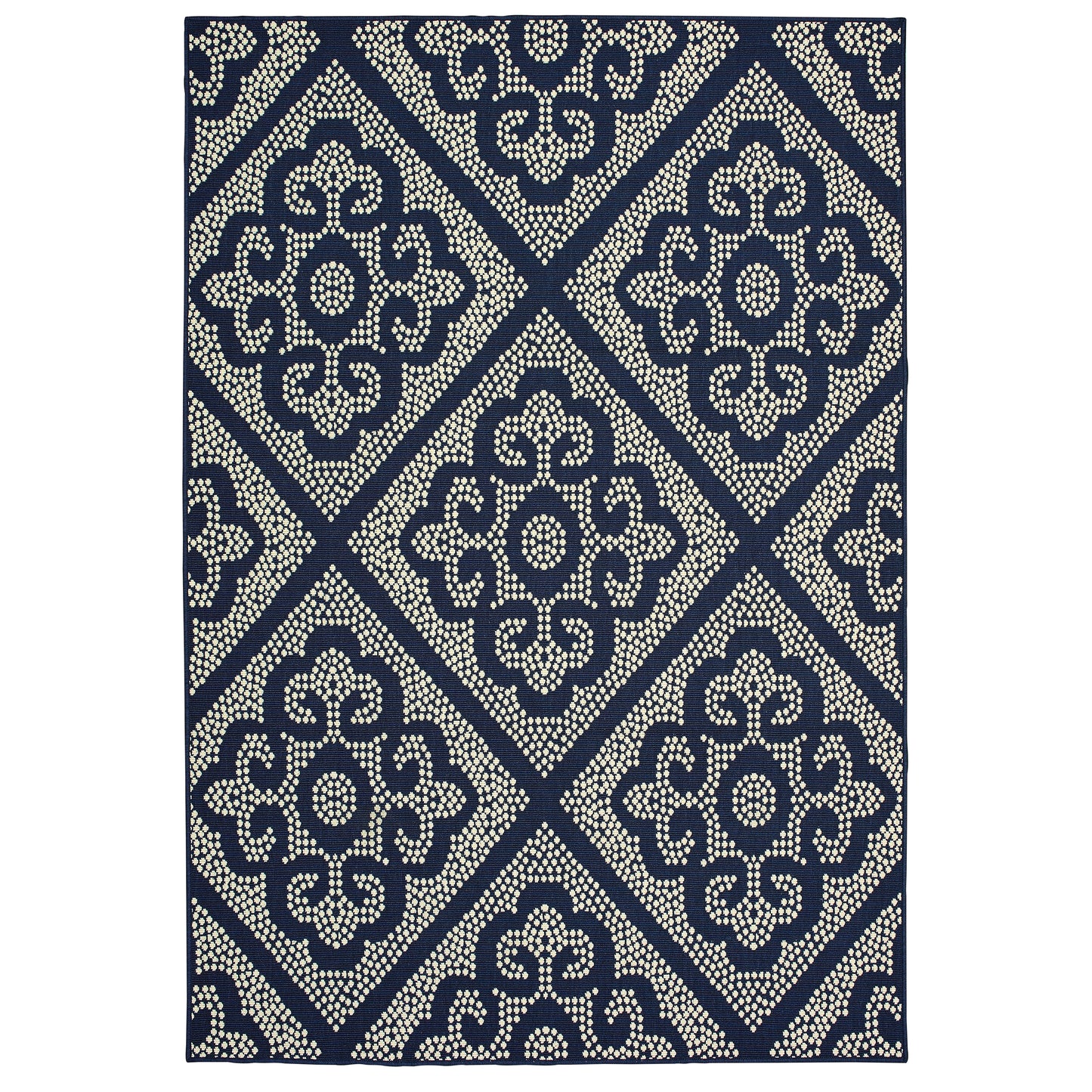 Marina Navy Ivory Moroccan Moroccan Indoor/Outdoor Rug