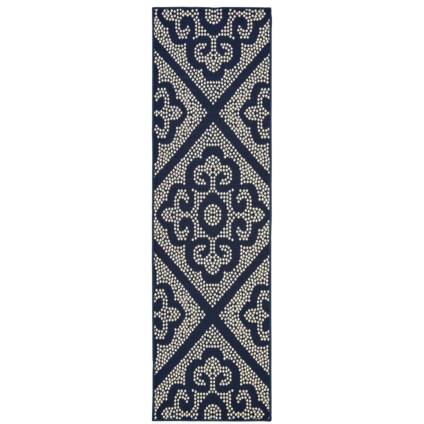 Marina Navy Ivory Moroccan Moroccan Indoor/Outdoor Rug