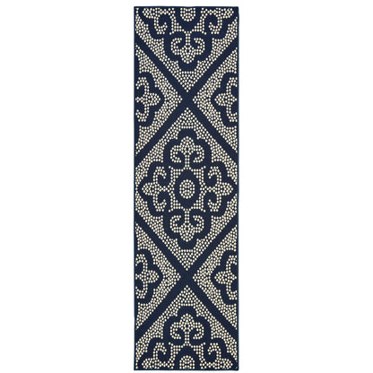 Marina Navy Ivory Moroccan Moroccan Indoor/Outdoor Rug