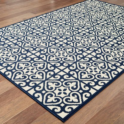 Marina Ivory Navy Moroccan Geometric Indoor/Outdoor Rug