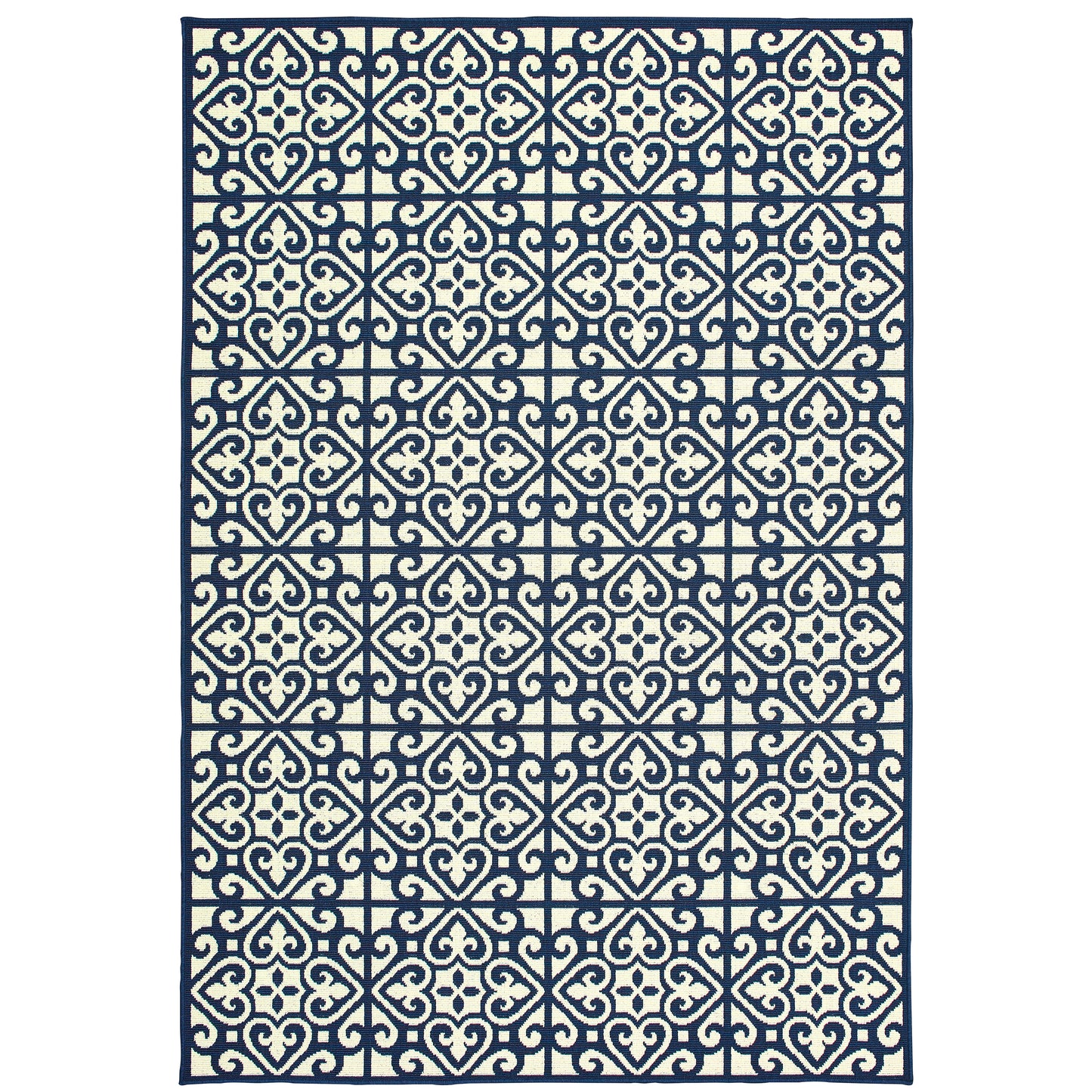 Marina Ivory Navy Moroccan Geometric Indoor/Outdoor Rug