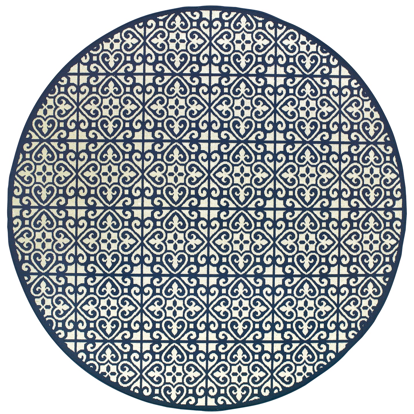 Marina Ivory Navy Moroccan Geometric Indoor/Outdoor Rug