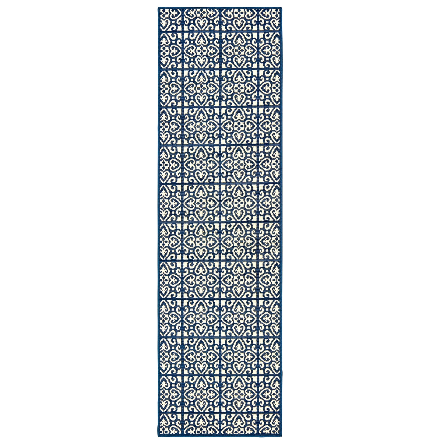 Marina Ivory Navy Moroccan Geometric Indoor/Outdoor Rug