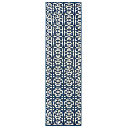 Marina Ivory Navy Moroccan Geometric Indoor/Outdoor Rug